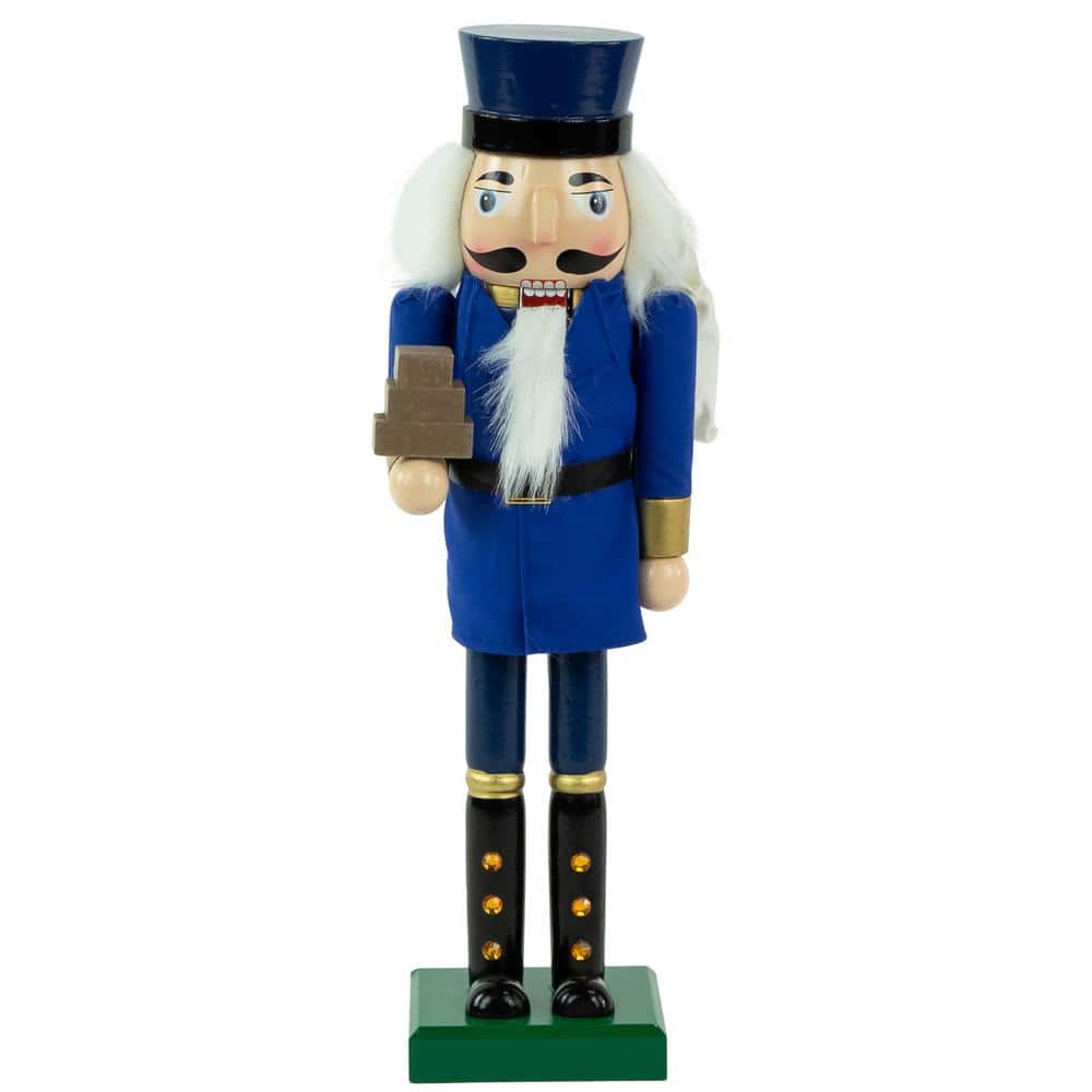 14 in. Blue and Gold Wooden Mail Carrier Christmas Nutcracker - Hercitys