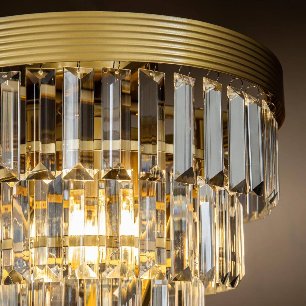 3-Light 13 in. Tiered Gold Mini Flush Mount With Clear Crystals - Hercitys