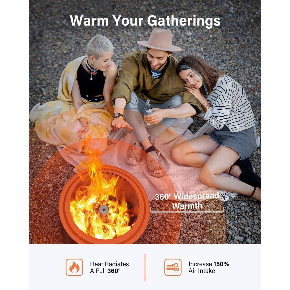 19 in. Black Stainless Steel Smokeless Wood Burning Patio Fire Pit with Removable Ash Pan and Stand and Travel Bag - Hercitys