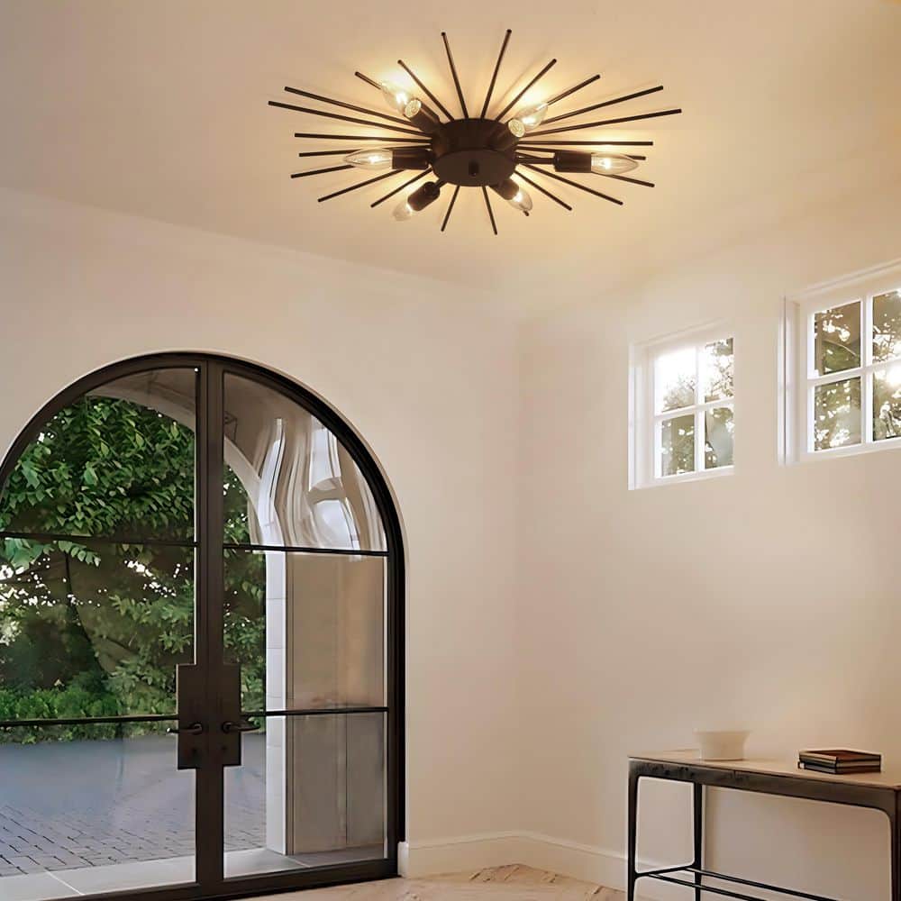 23.82 in. 6-Light Black Modern Starburst Flush Mount Ceiling Light - Hercitys