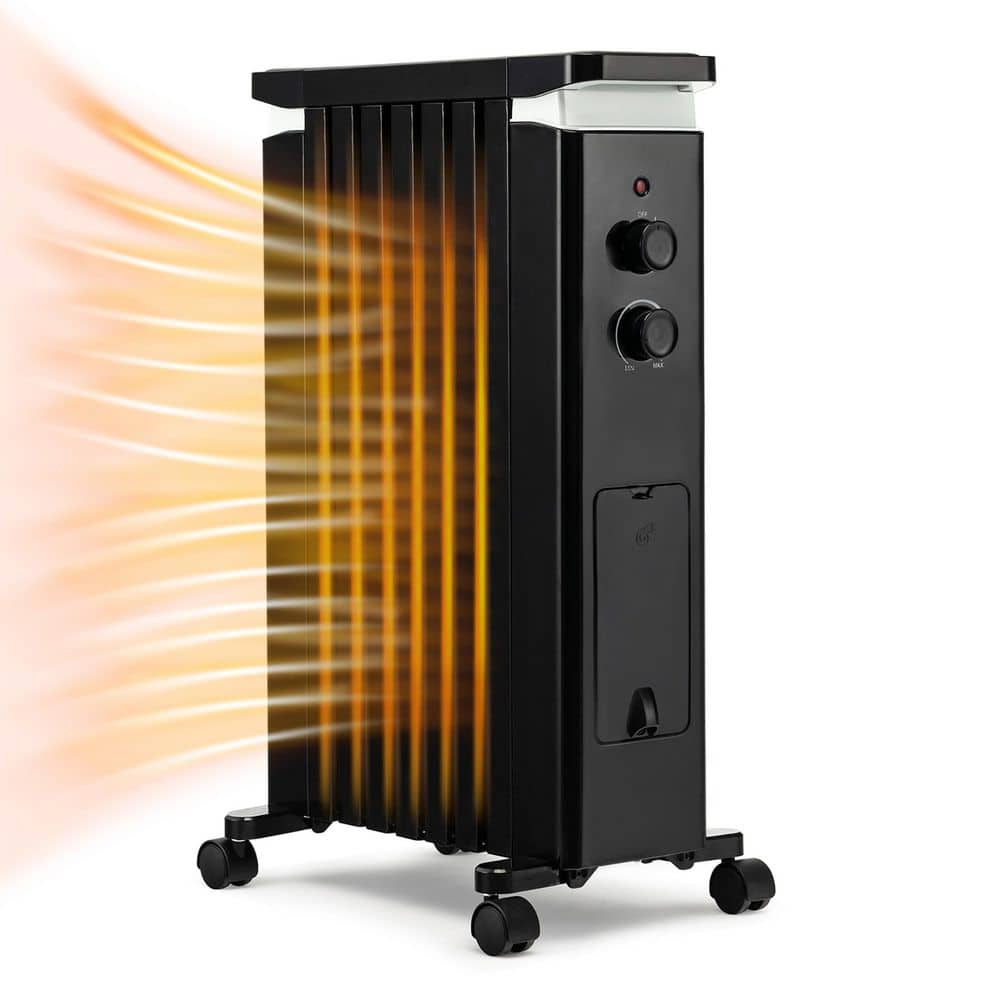 1500-Watt Black Electric Oil Filled Radiator Heater Space Heater with Heat Settings - Hercitys