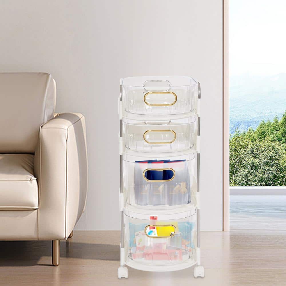 15.6 in. W x 24 in. H x 9.4 in. D White Pull-Out 4-Drawer Storage Rolling Cart with Universal Wheels - Hercitys