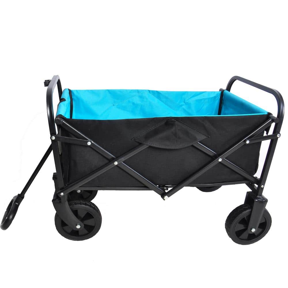3.5 cu. ft. Black Steel Mini Folding Wagon, Shopping Beach Garden Cart - Hercitys
