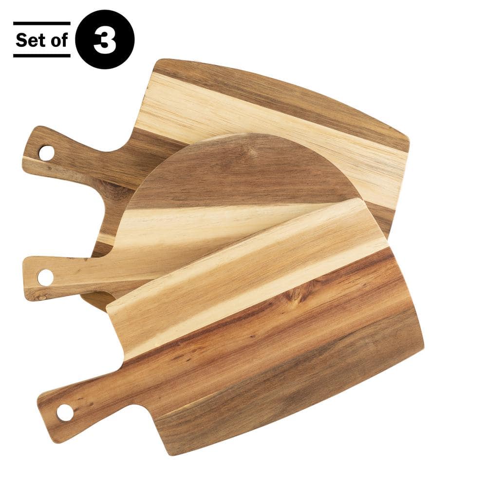 3-Piece Acacia Wood Cutting Board Set with Handles - Hercitys