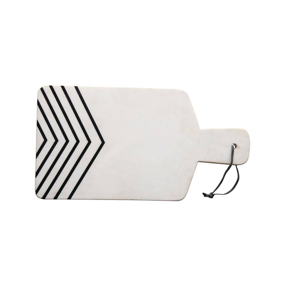 17 in. White and Black Marble Cheese and Cutting Board with Chevron Design - Hercitys