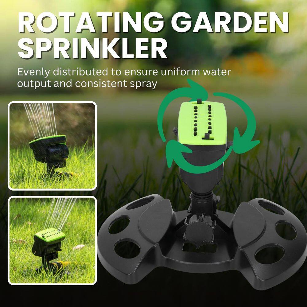 360° Rotating Garden Sprinkler-Leakproof 3-Arm Lawn Sprinkler with Stable Base, Easy Connection and Wide Coverage - Hercitys