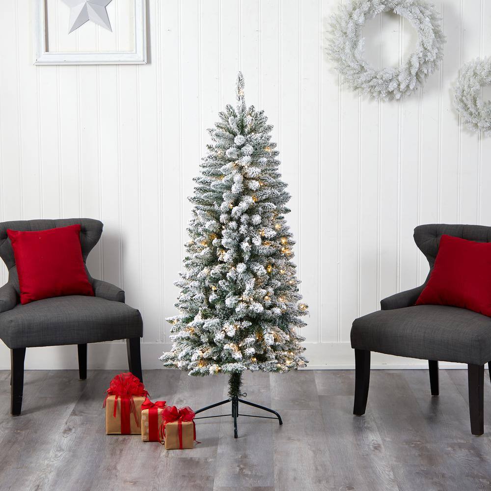 5 ft. Pre-Lit LED Slim Flocked Montreal Fir Artificial Christmas Tree with 150 Warm White Lights - Hercitys