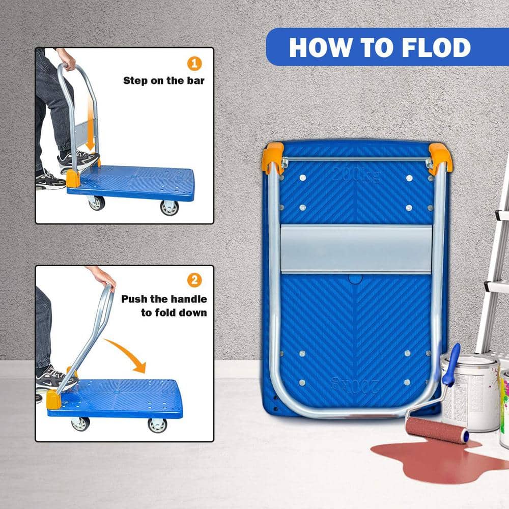 440 lbs. Capacity Easy-Move Foldable Steel Push Cart with 2 x Fixed Wheels and 2 x 360° Wheels - Hercitys