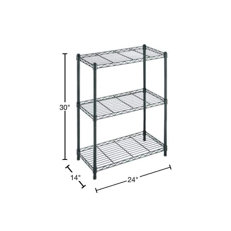 3-Tier Steel Wire Shelving Unit in Black (24 in. W x 30 in. H x 14 in. D) - Hercitys