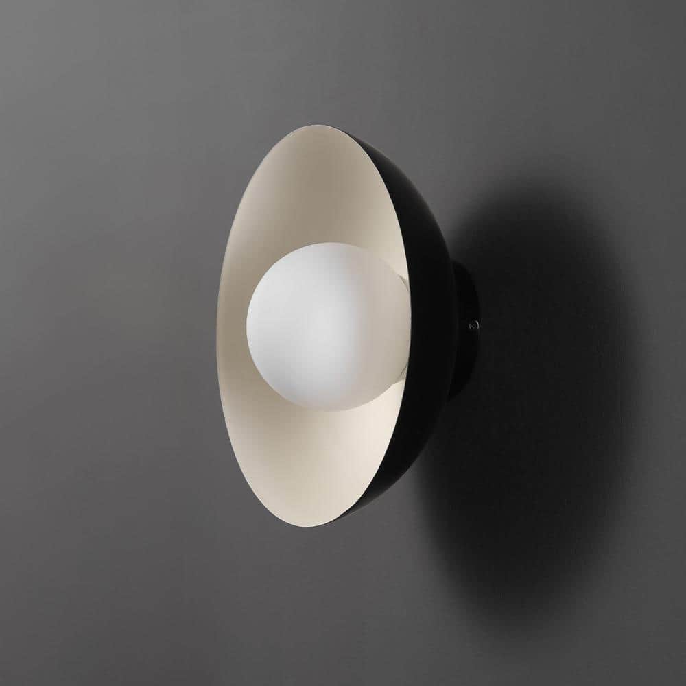 13 in. 1-Light Matte Black Flush Mount Ceiling Light with White Opal Glass Shade - Hercitys