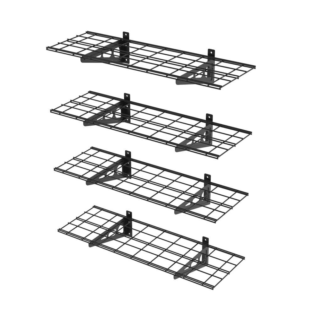 4-Pack 36 in. x 12 in. Steel Garage Wall Shelf with Brackets in Black - Hercitys