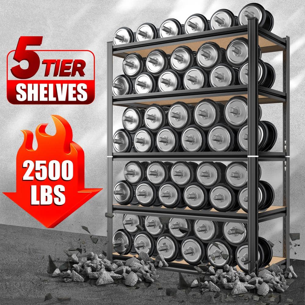 5 Tier Storage Rack with Adjustable Height Shelving for Warehouse and Supermarket and Basement Storage in Black - Hercitys