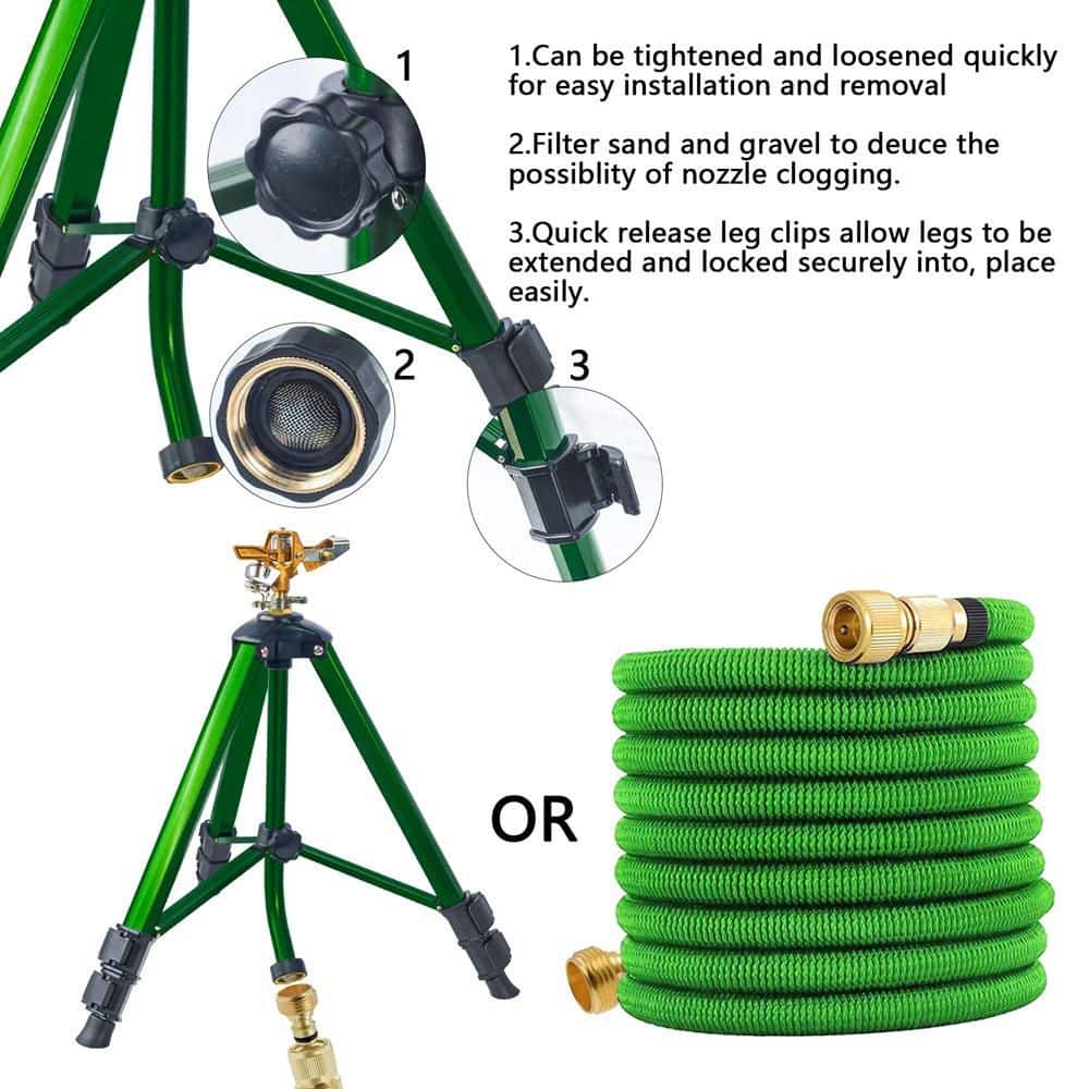 2800 sq. ft. Green Pulsating Impact Sprinkler with Tripod Base and 3/4 in. Hose Connector - Hercitys
