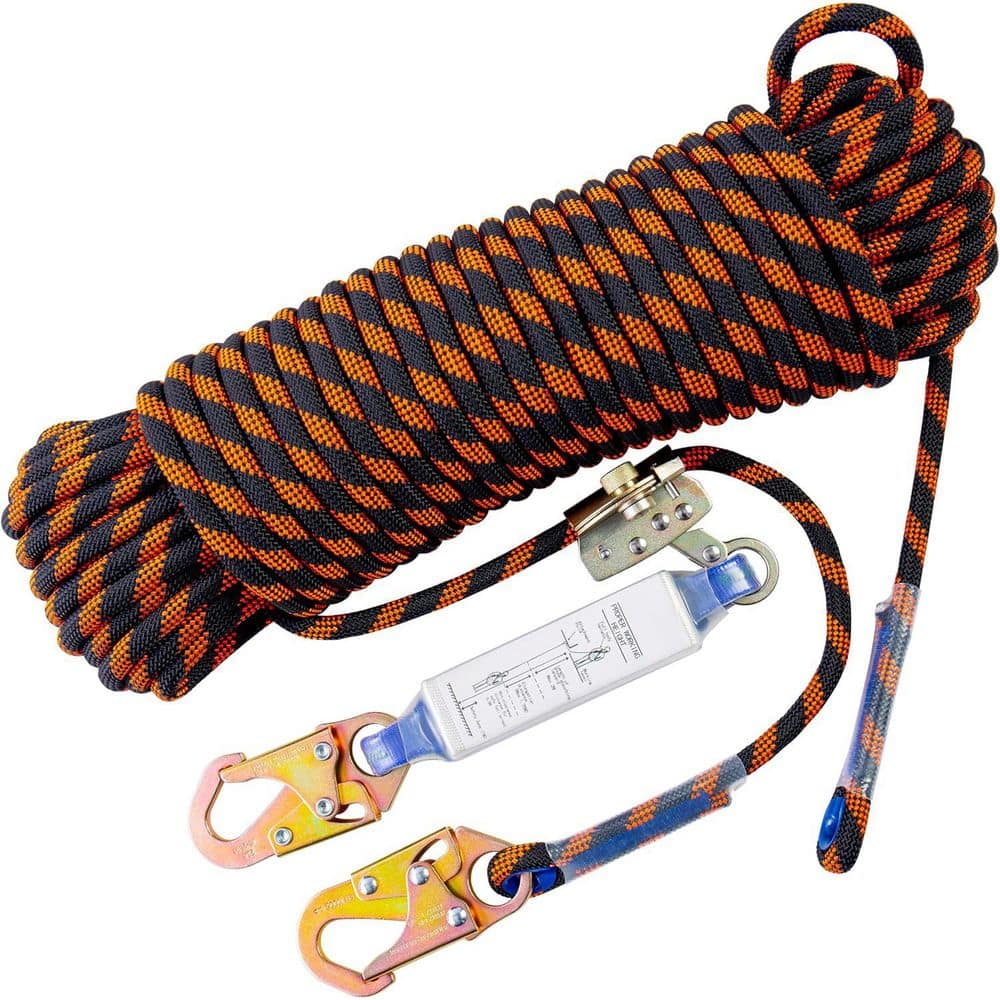 50 ft. Safety Lanyard Rope Harness Vertical Roofing Line Kit with Grab Snap Hooks Shock Absorber Fall Protection - Hercitys