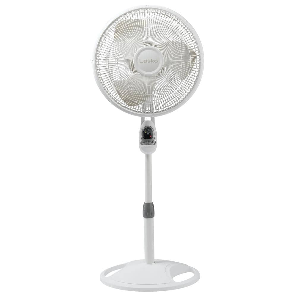 16 in. 3 Speed Oscillating Pedestal Fan with Adjustable Height, Remote Control, and Auto Off Timer in White - Hercitys