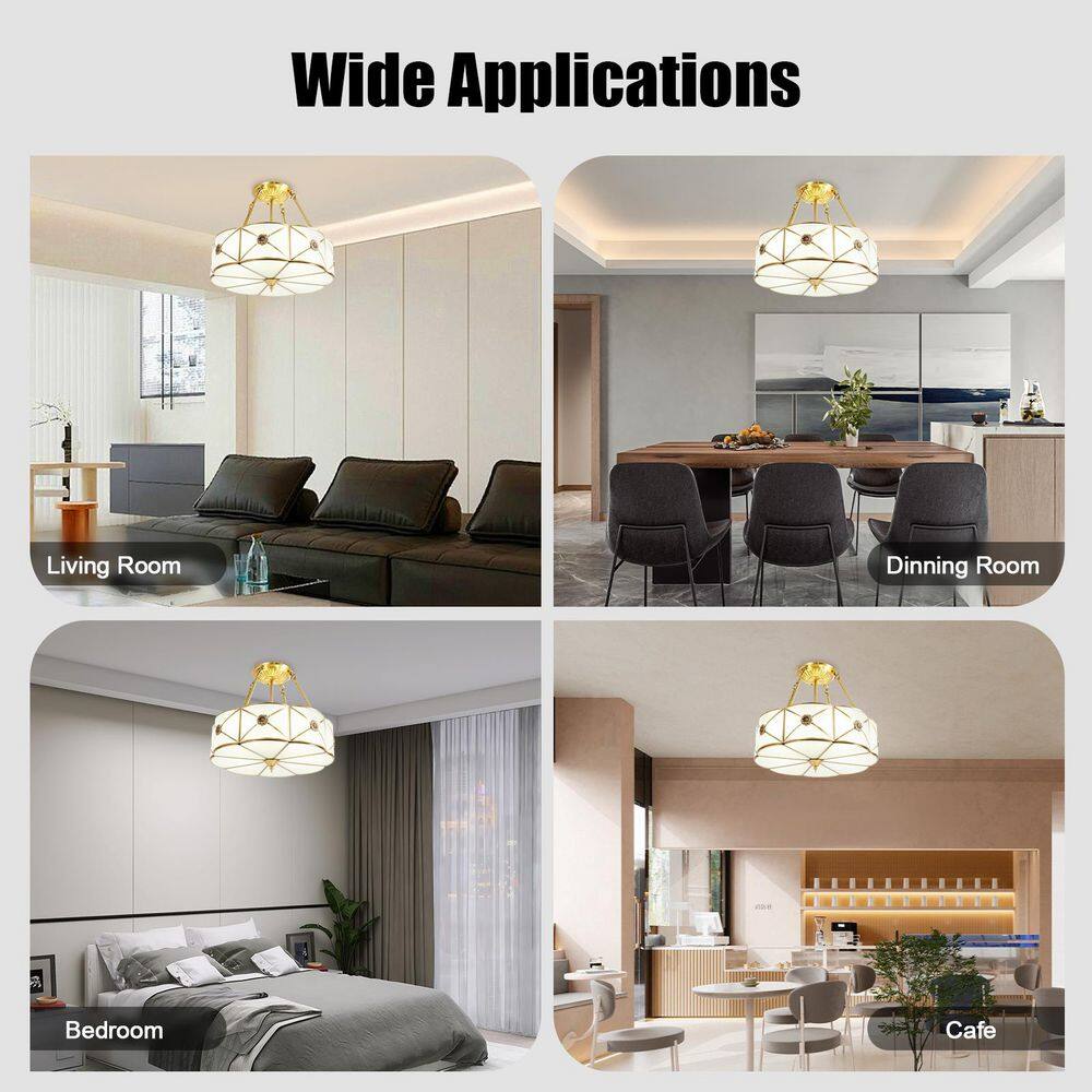 18 in. 4-Light Classical Style Gold Semi-Flush Mount Ceiling Light with Glass Lampshade - Hercitys