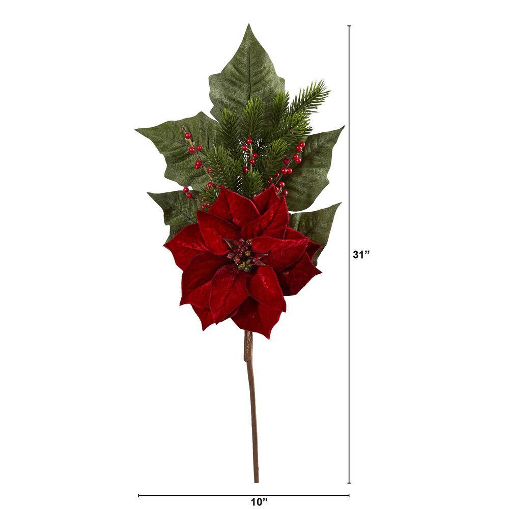 31 in. Poinsettia, Berries and Pine Artificial Flower Bundle (Set of 3) - Hercitys
