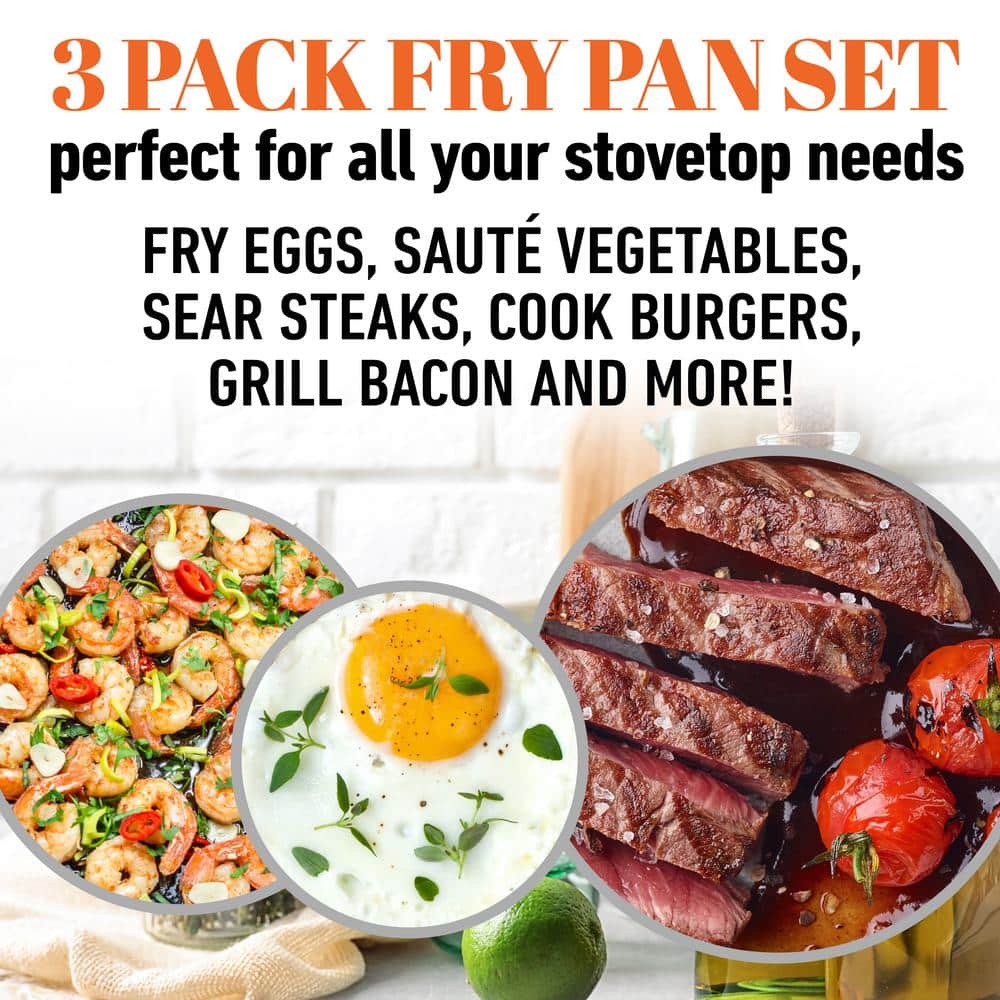 3-Piece Aluminum Ti-Ceramic Nonstick Frying Pan Set in Graphite (8 in., 10 in., and 12 in.) - Hercitys