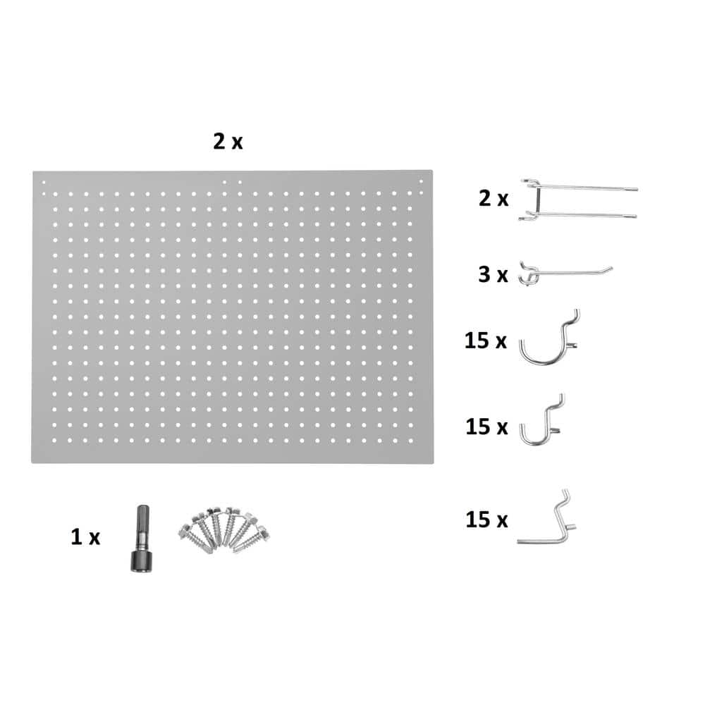 19 in. H x 26 in. W Grey Peg Boards (2-Piece per Box with 50 Hooks) - Hercitys