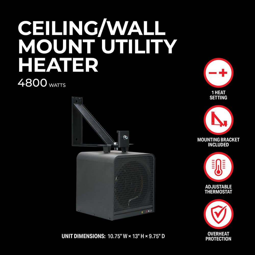4,800W 240V Ceiling Mount Electric Garage Heater - Hercitys