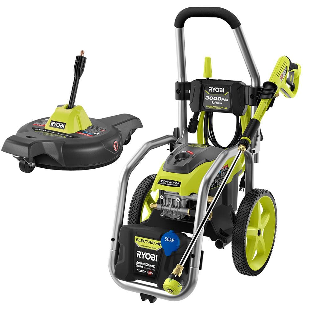 3000 PSI 1.1 GPM Cold Water Electric Pressure Washer and 12 in. Surface Cleaner with Caster Wheels - Hercitys