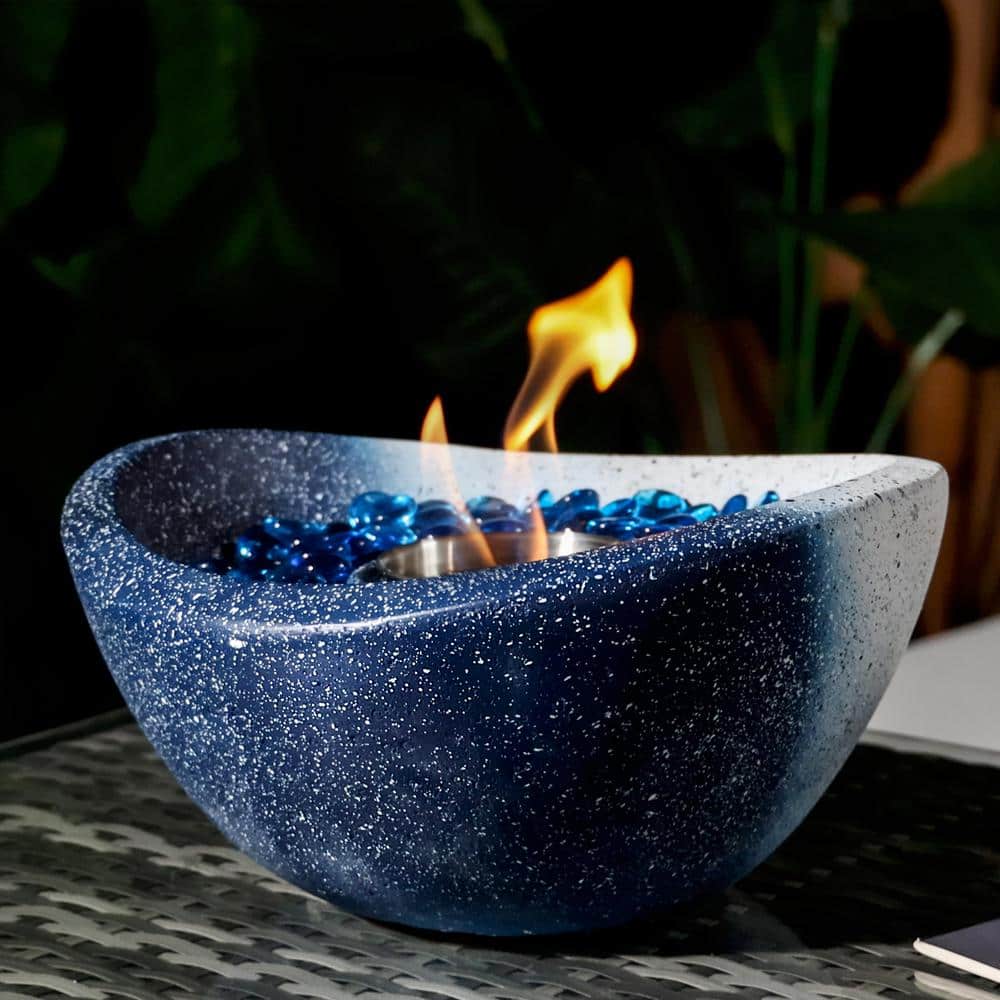 11.42 in. x 5.91 in. Oval Ethanol Concrete Tabletop Fire Pit with Personal Fireplace Mini Fire Pit in White Blue - Hercitys