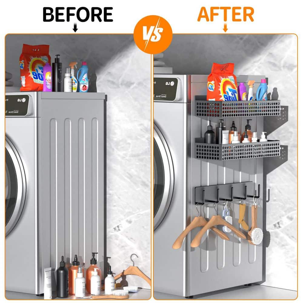 5-Piece Black Magnetic Spice Rack Set with Paper Towel Holder, Utensil Holder and Hook Rack - Hercitys