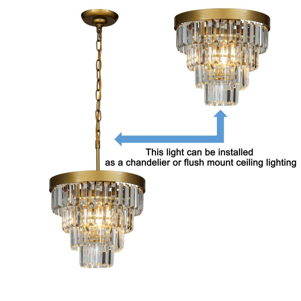 3-Light 13 in. Tiered Gold Mini Flush Mount With Clear Crystals - Hercitys
