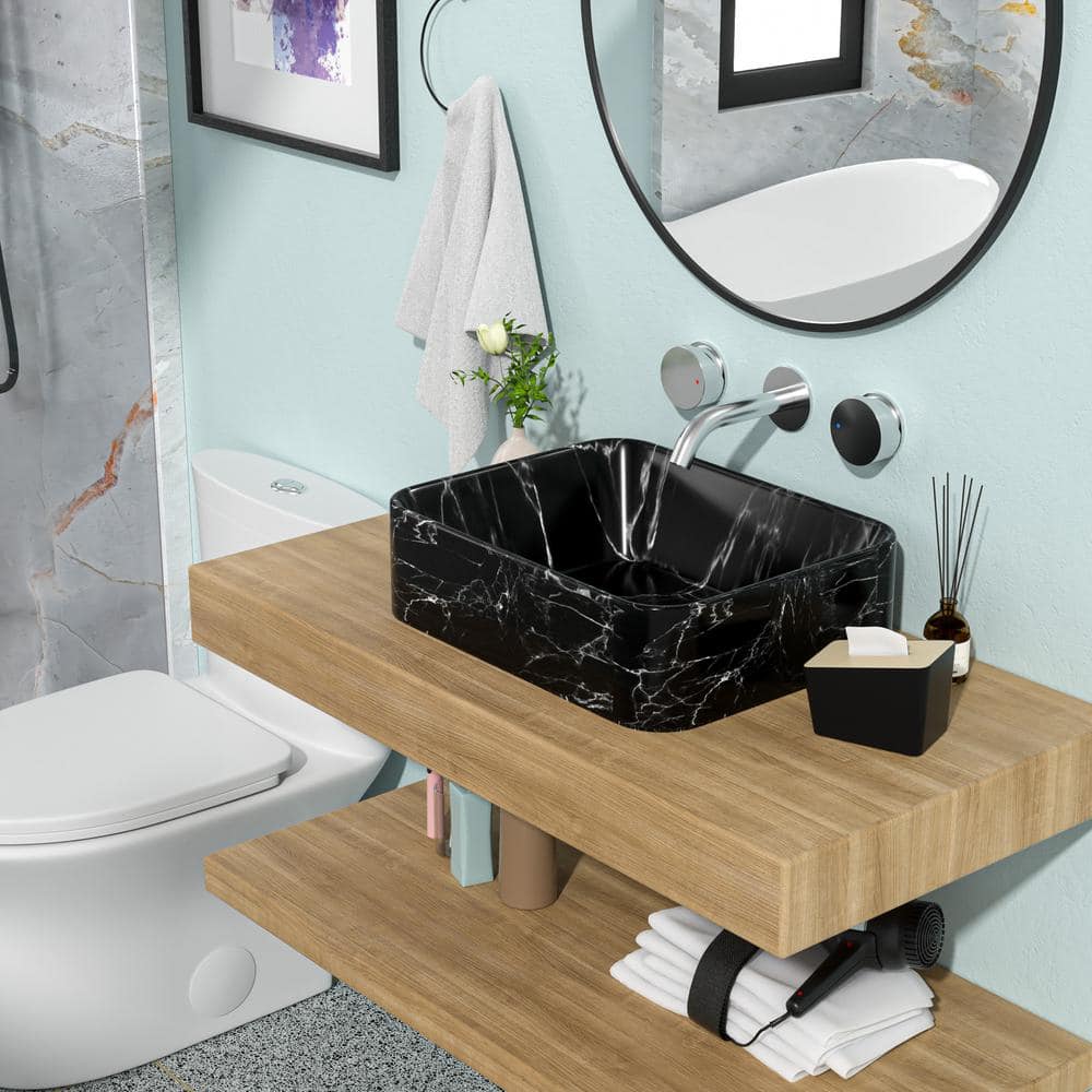 19 in. Framhouse Single Bowl in Black Ceramic Rectangular Vessel Bathroom Sink, Modern 19″x 15″ Framhouse Kitchen Sink - Hercitys