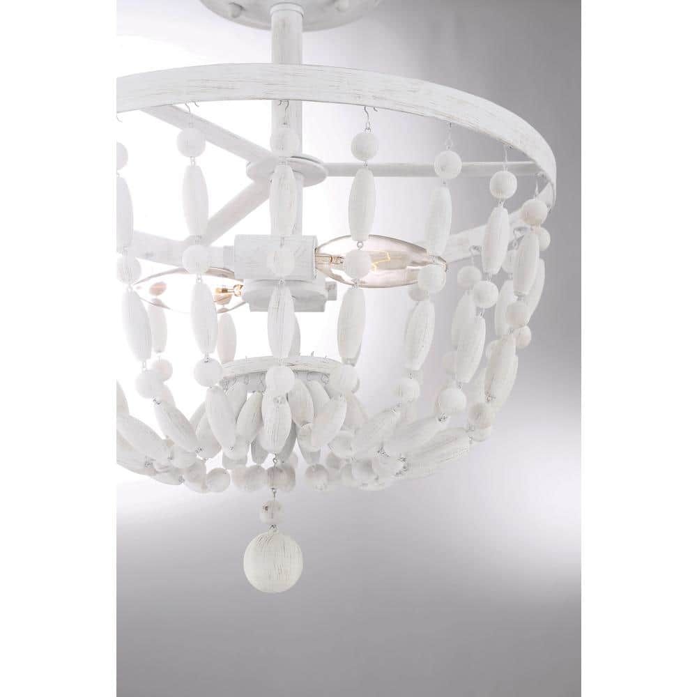 13 in. W x 15 in. H 2-Light Distressed Wood Semi-Flush Mount Ceiling Light with Bead Accents - Hercitys