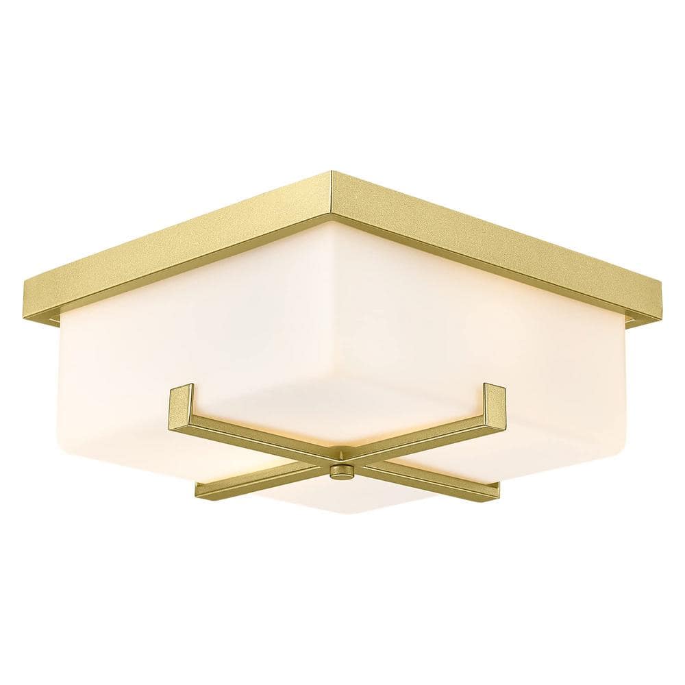 11 in. 2-Light Gold Flush Mount With Frosted Glass Shade and No Bulbs - Hercitys