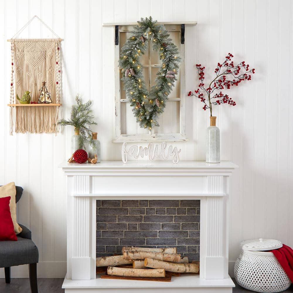 36 in. Prelit LED Geometric Diamond Frosted Artificial Christmas Wreath with Pinecones and 50 Warm White LED Lights - Hercitys