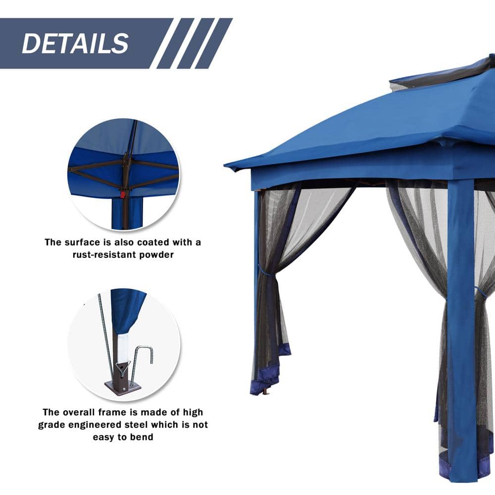 11 ft. x 11 ft. Deep Blue Steel Pop-up Gazebo with Mosquito Netting - Hercitys