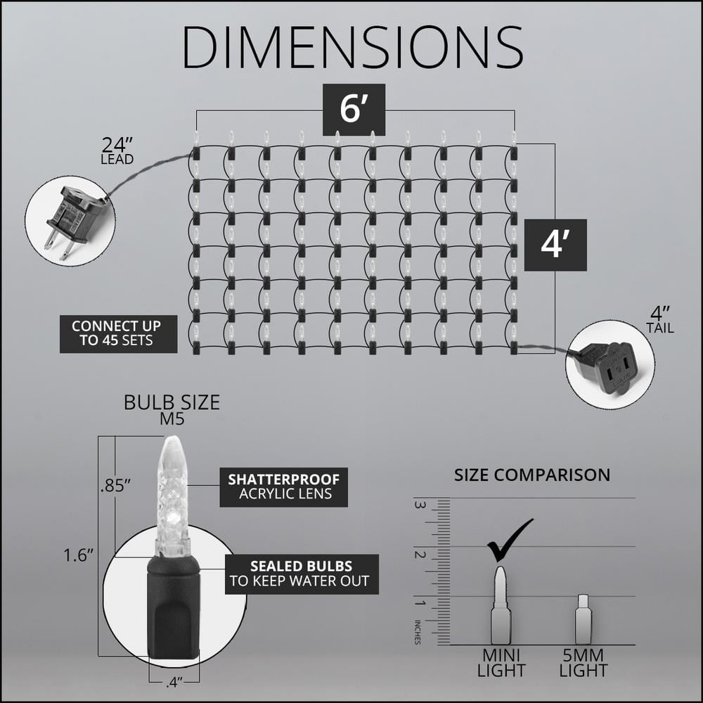 48 in. x 72 in. 100-Light M5 LED Red Net Light Set - Hercitys