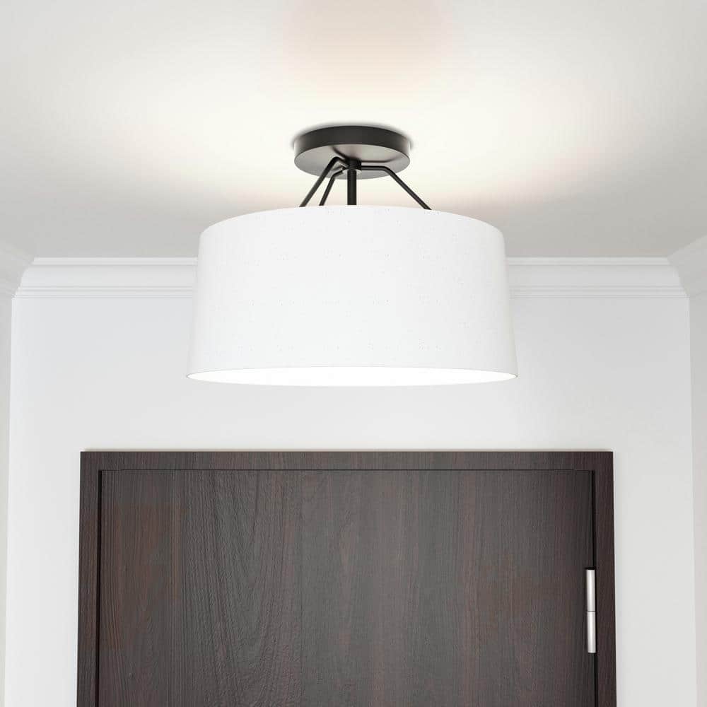 14 in. 3-Light Matte Black Semi-Flush Mount with Faux Concrete Metal Shade and No Bulbs Included - Hercitys
