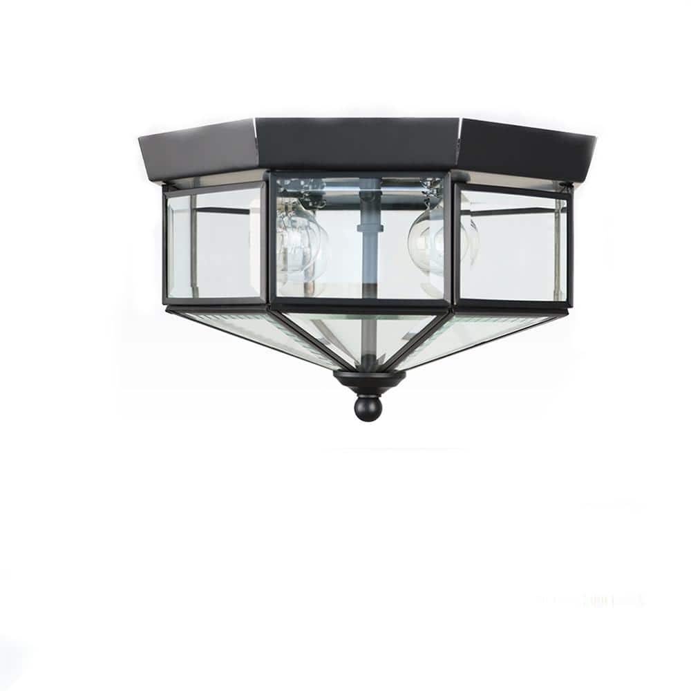10.25 in. W 4-Light Black Flush Mount Ceiling Light Fixtures with Clear Glass for Stairway, Hall, Porches, E12, No Bulb - Hercitys