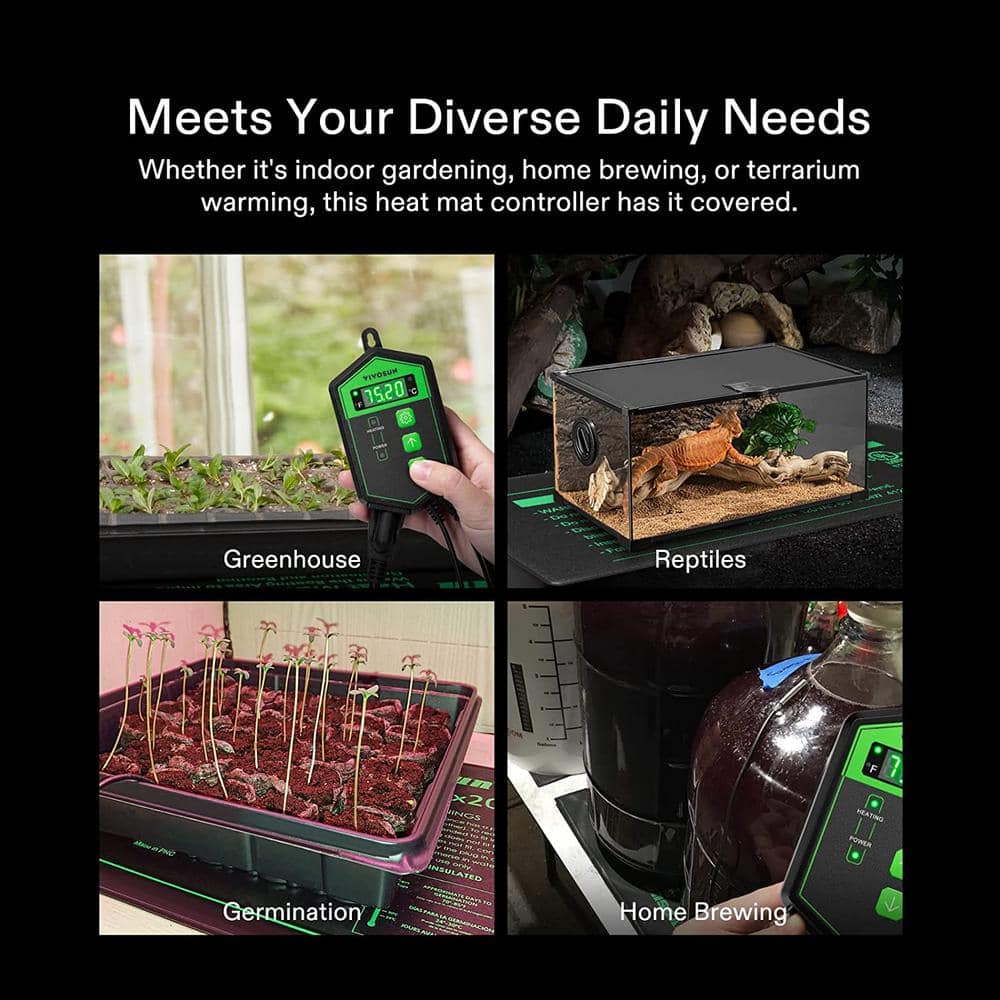40°F To 108°F Digital Heat Mat Thermostat Temperature Controller for Seedlings - Hercitys