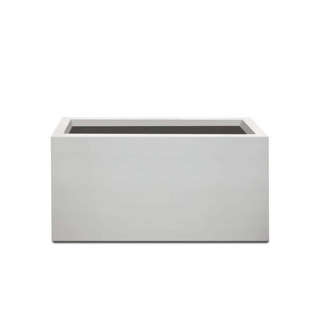 23 in. Long Rectangular Lightweight Pure White Concrete Metal Indoor Outdoor Planter Pot w/Drainage Hole - Hercitys