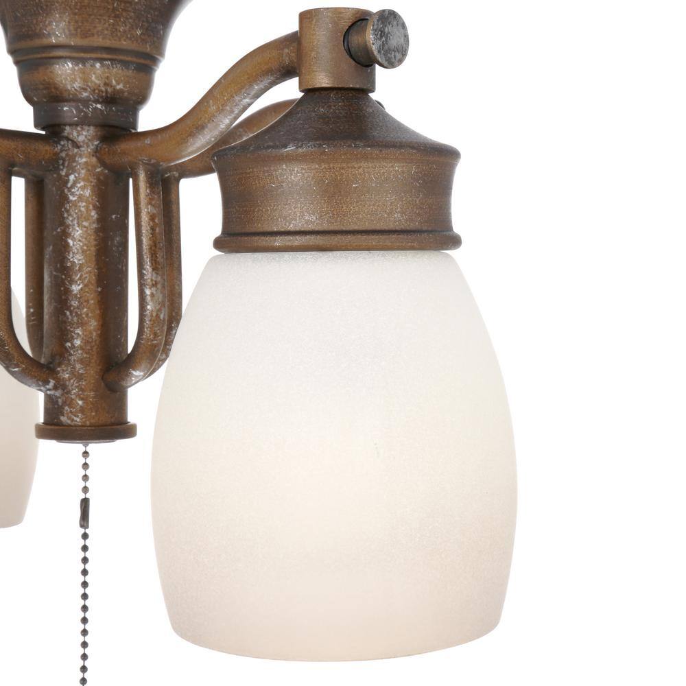 4-Light Aged Bronze Ceiling Fan Fixture with Tea Stain Glass - Hercitys