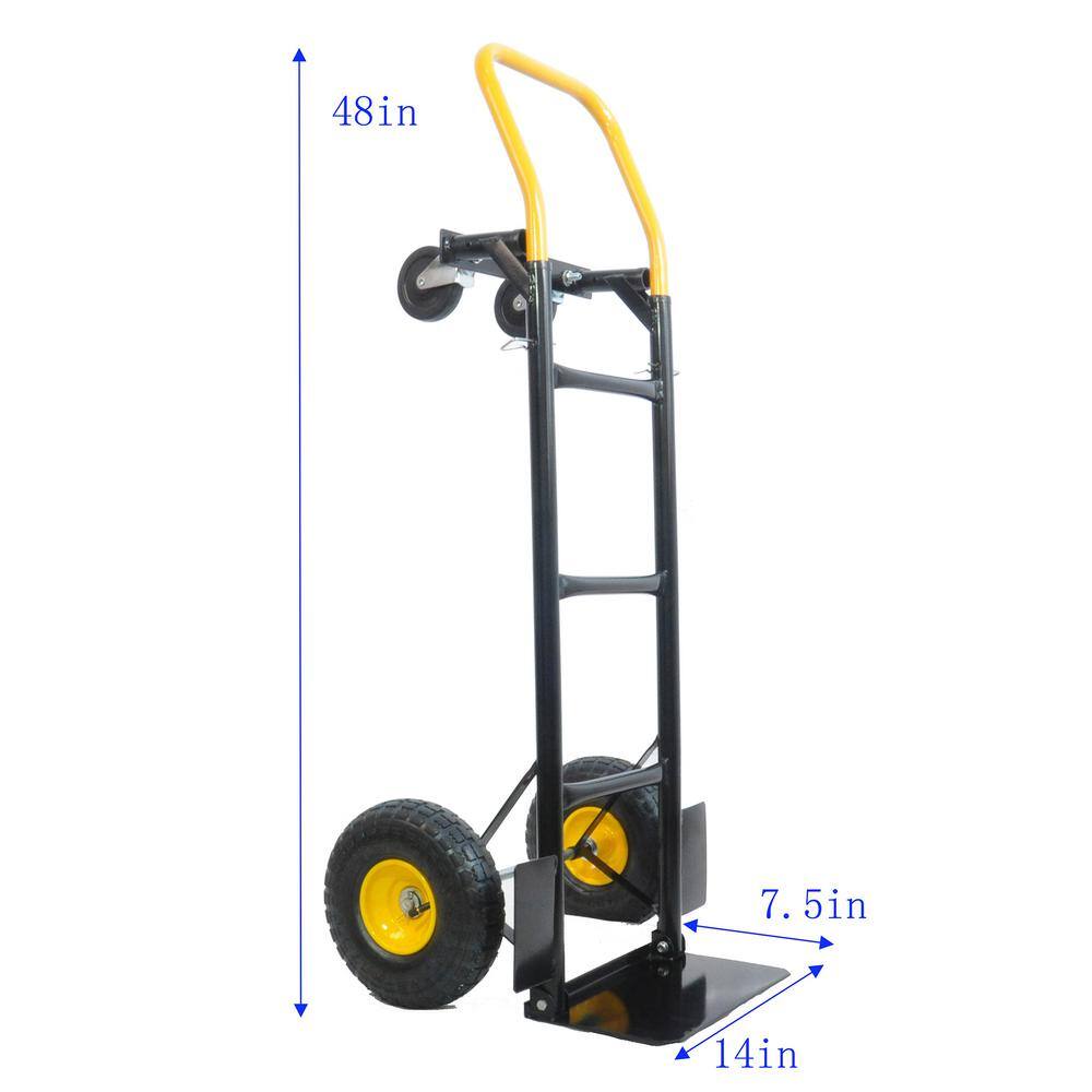 2.34 cu. ft. Yellow Black Metal Garden Cart with Convertible Design 2 Wheel Dolly Cart and 4 Wheel Push Cart - Hercitys