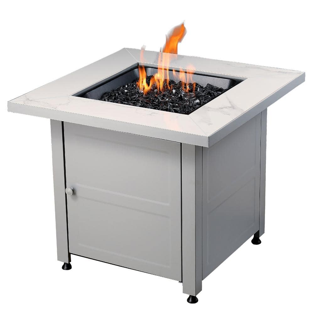 30 in. Gas Fire Pit Table with Cover, Black Glass - Hercitys