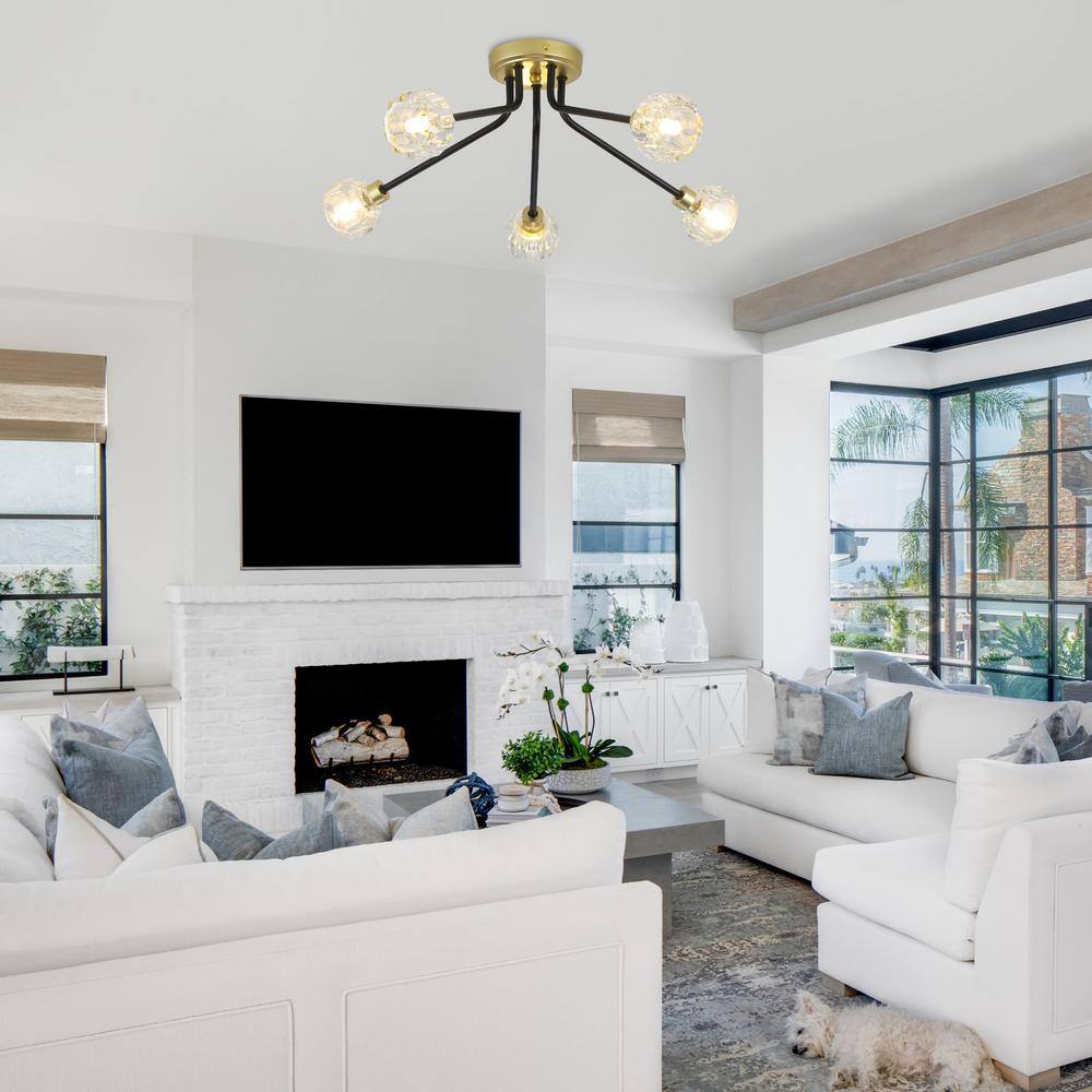 22.16 in. 5-Light Black/Gold Semi-Flush Mount with No Bulbs Included - Hercitys