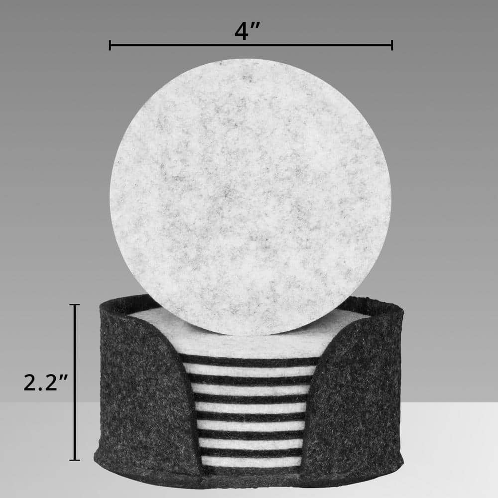 4 in. Dia Round Black Felt Coasters with Holder (Set of 8) - Hercitys