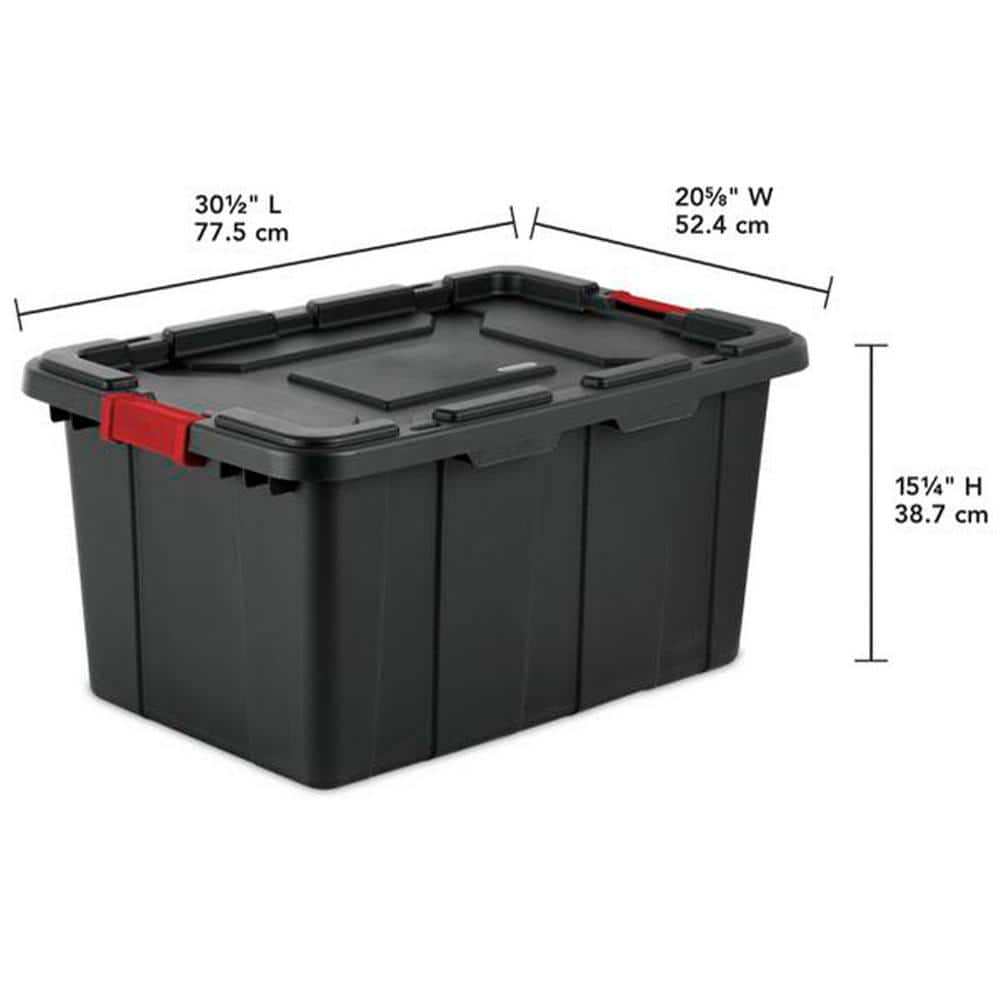 27-Gallon Durable Rugged Industrial Tote w/Red Latches in Black (4 Pack) - Hercitys