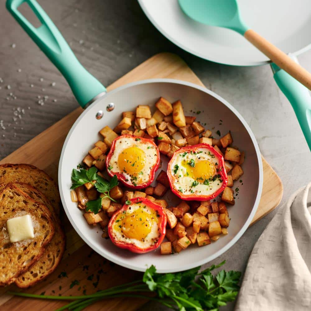 14-Piece Ceramic Cookware Set in Teal - Hercitys