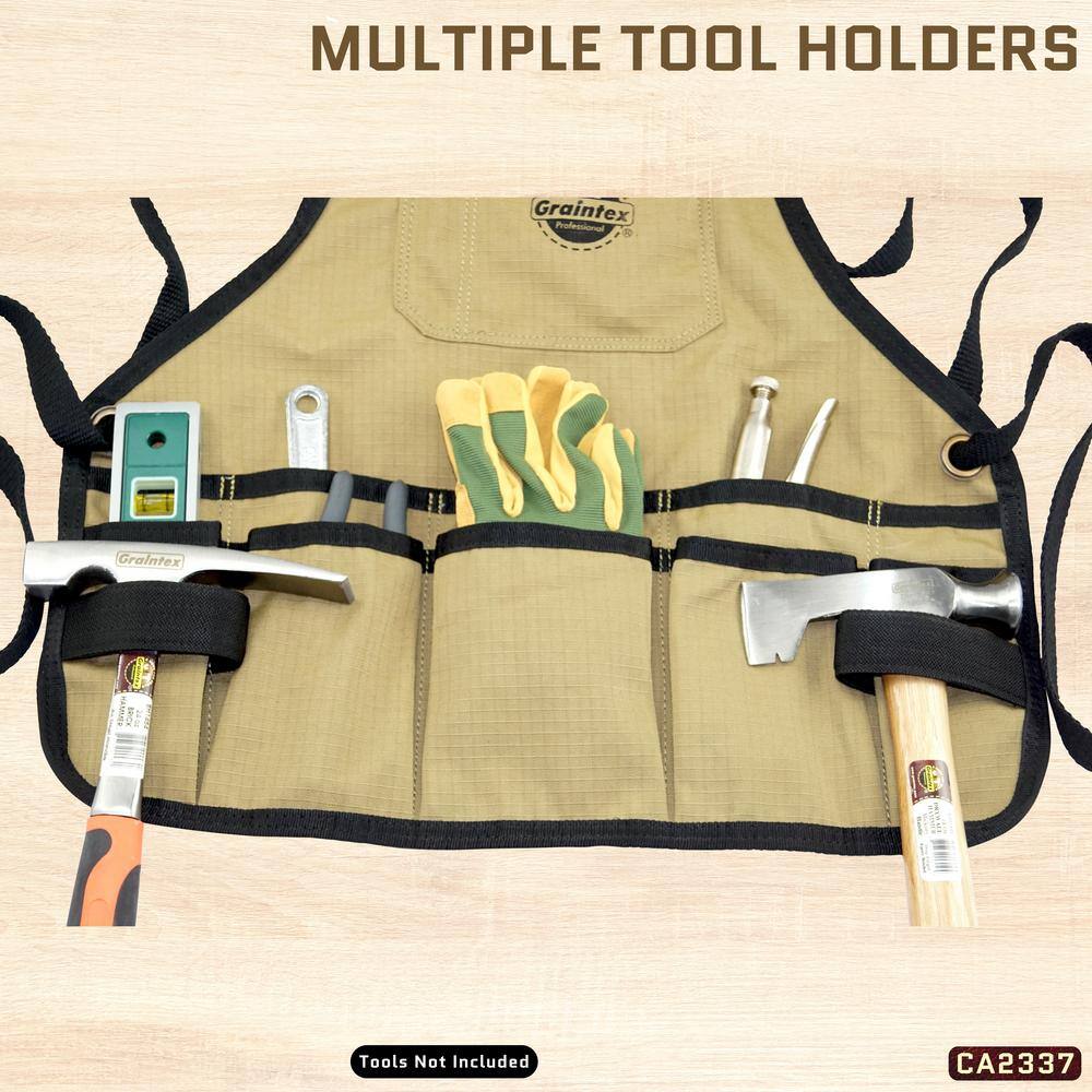 16-Pocket Rip-Stop Canvas Khaki Bib Apron - Hercitys