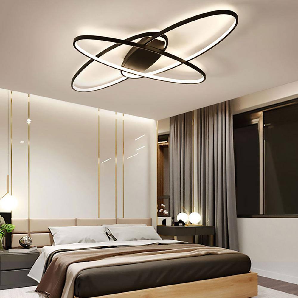 37 in. Black Integrated LED Modern Geometric Flush Mount Ceiling Lamp Fixture - Hercitys