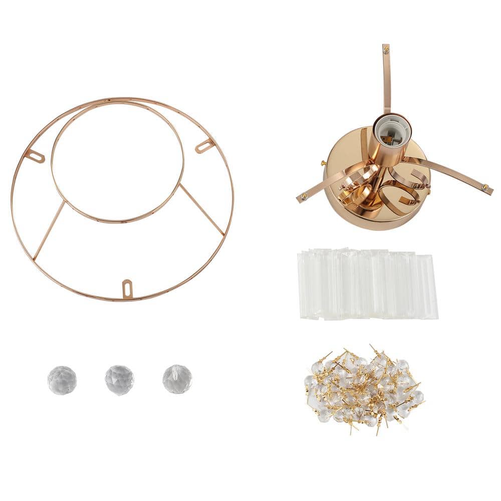 10.62 in. 1 Light Gold Modern Round Semi-Flush Mount Ceiling Light with Clear Crystal Shade and No Bulbs Included - Hercitys