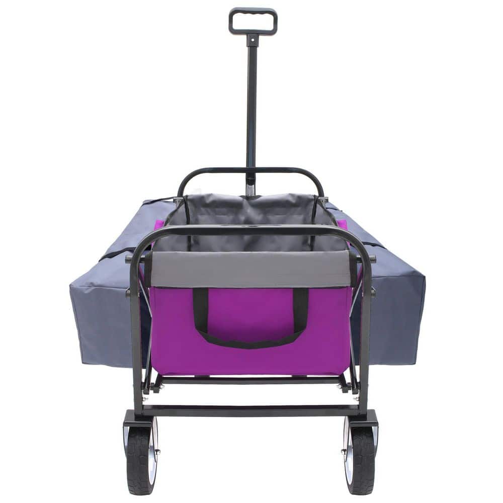 2 cu. ft. Steel Frame Outdoor Garden Cart Support 225 lbs. Waterproof Fabric Folding Wagon With Fixed Belt, Purple - Hercitys