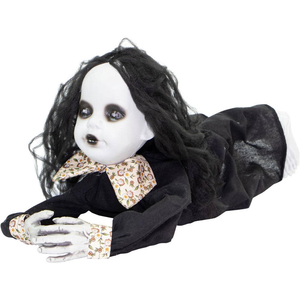 29 in. Creepy Dawn The Animated Crawling Zombie Girl, Indoor or Covered Outdoor Halloween Decoration, Battery Operated - Hercitys